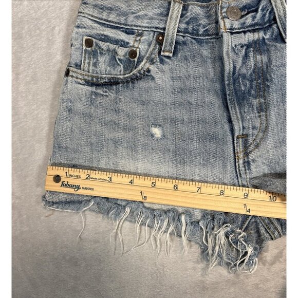 Levis 501 Cutoff Shorts Women's 27 Blue Lightwash Denim Button Fly Red Tab - Picture 7 of 10